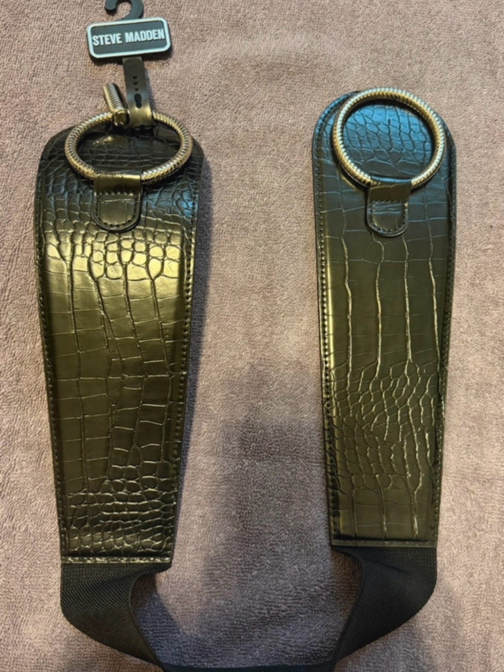 Steve Madden Black Croc-Embossed Belt with Gold Ring Accent